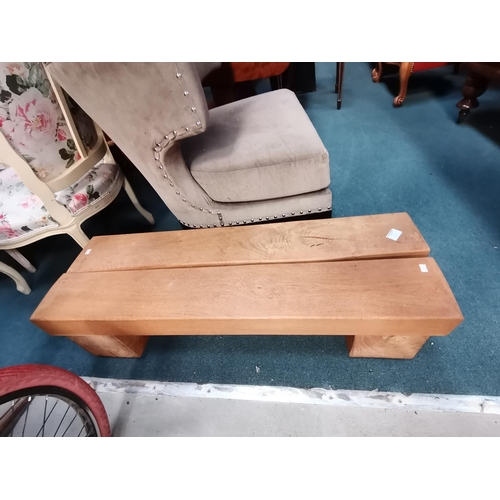 920 - Oak plank bench plus Grey velvet Townhouse/club chairCondition StatusGood: In good condition overall... 