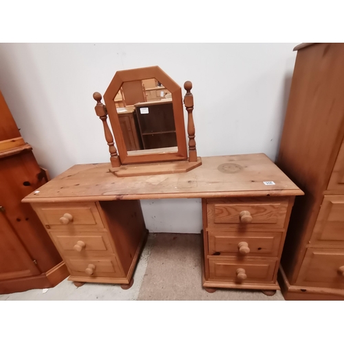 956 - Double pedestal pine dressing table with swing mirror , 3 drawers on each side W120cm Condition Stat... 