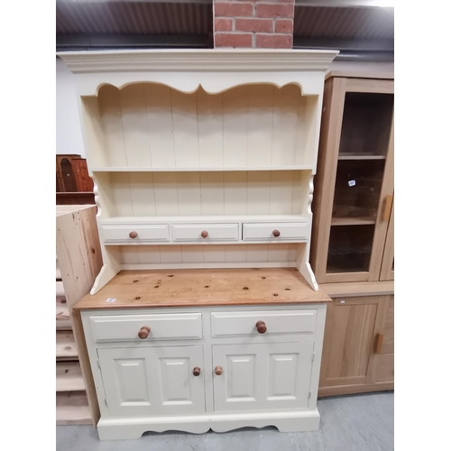 987 - Painted Cream pine Welsh dresser W122cm x H193cmCondition StatusGood: In good condition overall, but... 