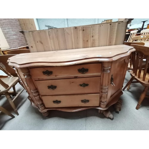 996 - Stripped Pine Credenza Style sideboard with pine dresser top L150cm (legs need reattaching to base)