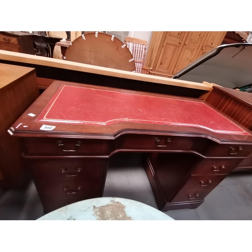 998 - Mahogany Pedestal desk with red leather top 113cm x 51cm