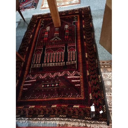 1149j - A vintage Balouch prayer rug  dark red highly decorative rug 1.5m x 90cm