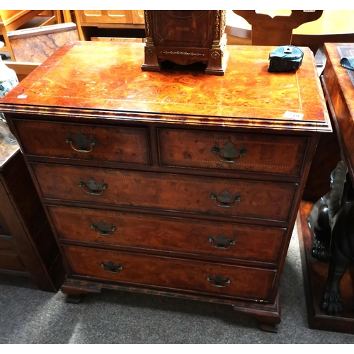 719 - Repro 2 over 3 height chest of drawers with walnut and cross banded decoration and brass handles W80... 