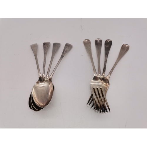 412A - A set of four Edwardian silver dessert spoons by James Dixon & Sons Ltd, Sheffield 1904, Old English... 