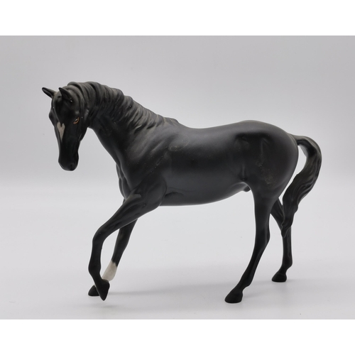 103 - A Beswick Bay Horse, Pinto Pony (Skewbald), Mat Black Royal Doulton Horse plus Beswick Boxer Dog Con... 