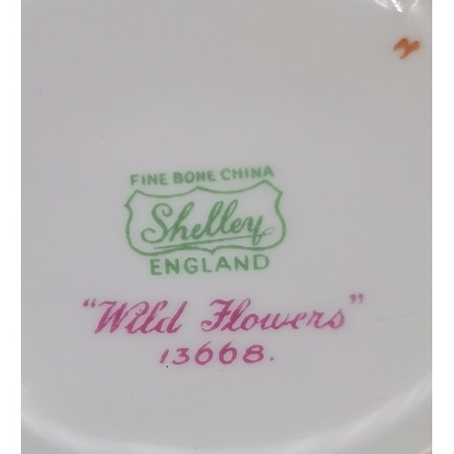 108 - Shelley 'Wild Flowers' Tea Set - x9 plates, Side Plates, Cups and Saucers, Sandwich Plate, Milk Jug ... 