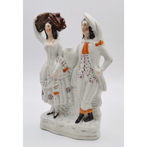 11 - One Flatbacked Staffordshire figurine of couple at Harvest H 32cm plus Staffordshire Spill Vase 'rob... 