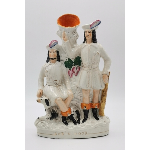 11 - One Flatbacked Staffordshire figurine of couple at Harvest H 32cm plus Staffordshire Spill Vase 'rob... 