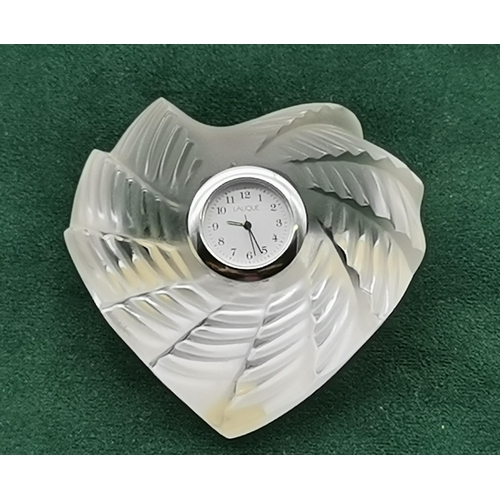 240 - Vintage Lalique St Pendulette Valentin Heart shaped crystal clock with box signed Lalique France to ... 