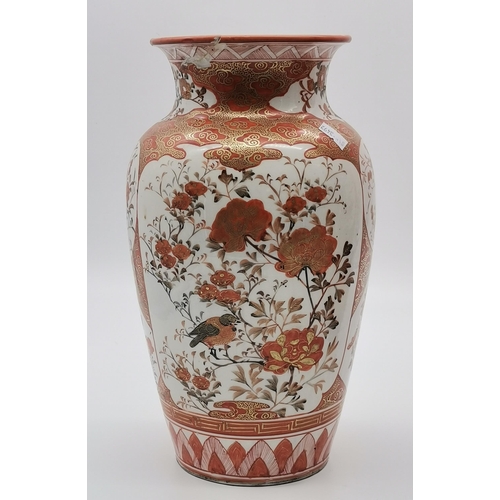 9 - A large Japanese Kutani porcelain vase, 19th Century, with over-glaze panel decoration of a figural ... 