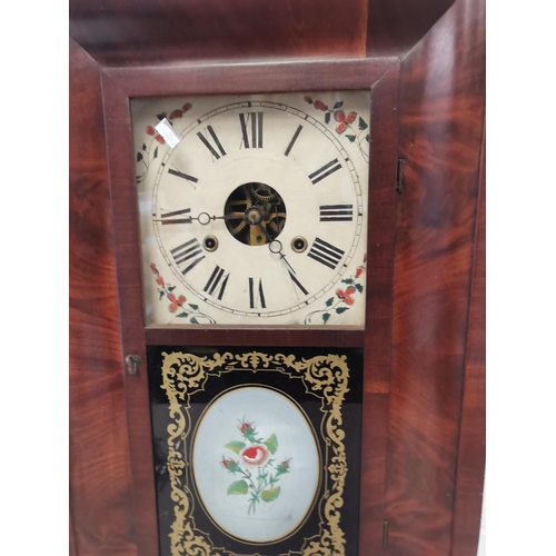 739 - x3 vintage wall clocks and painted clock face plus bag of clock keys