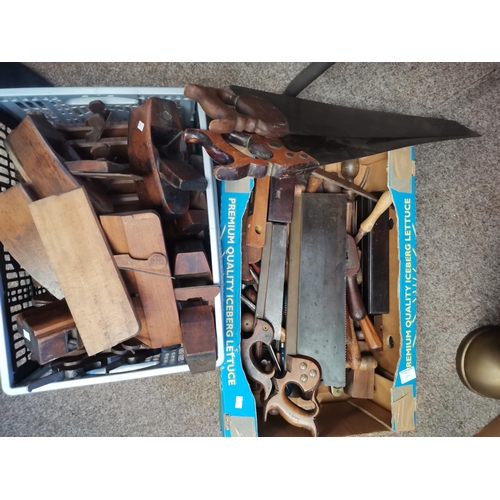 744 - Vintage planes and woodworking tools, wooden handled saws etc