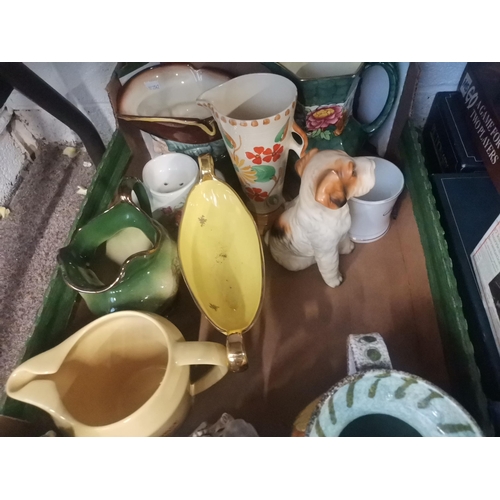 748 - Large collection of vintage games, jigsaws, retro jugs, plastic glasses and box of ceramics