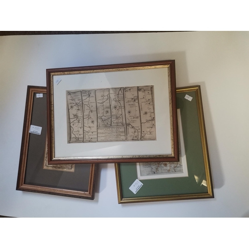 750A - Set of 6 framed old maps and routes of Yorkshire and England