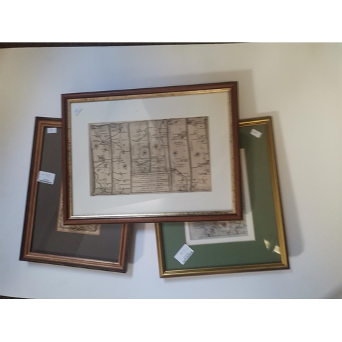 750A - Set of 6 framed old maps and routes of Yorkshire and England