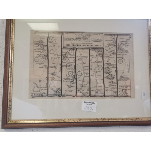 750A - Set of 6 framed old maps and routes of Yorkshire and England