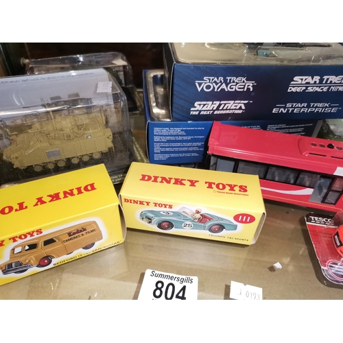 804 - Collection of Various DIe cast model cars, tanks, Star Trek, Brooklands cars and card model village,... 