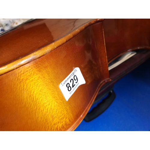 829 - 110cm Height Cello with bow in case - strings need attention but spares  in case