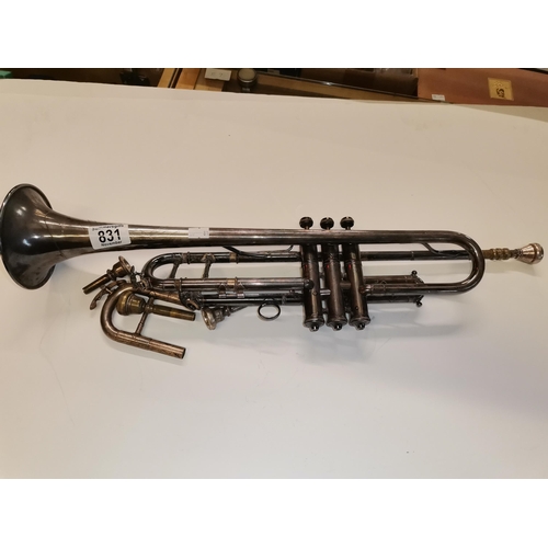 831 - Silver plated W Clement Millard ltd NEWCASTLE UPON TYNE 1930s  trumpet with mother of pearl buttons