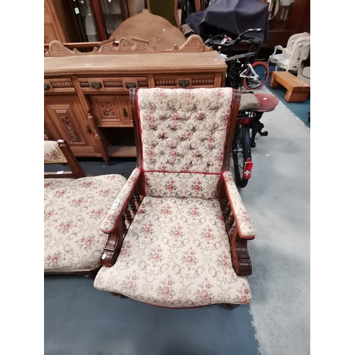 1001 - Antique Oak framed armchair and matching Chaise LoungeCondition StatusGood: In good condition overal... 