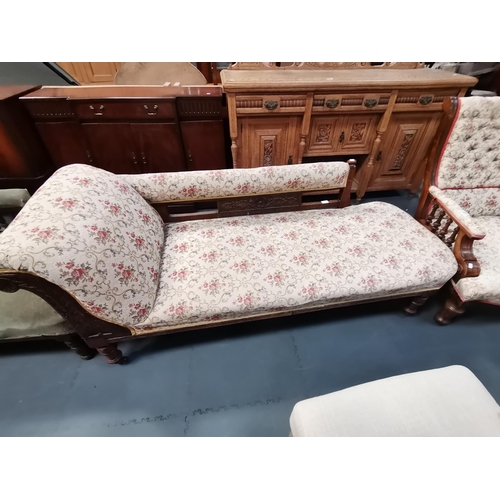 1001 - Antique Oak framed armchair and matching Chaise LoungeCondition StatusGood: In good condition overal... 