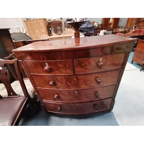 1015 - Mahogany Bow fronted chest of drawers 2 over 3 W108cm x D53cm x H108cmCondition StatusGood: In good ... 