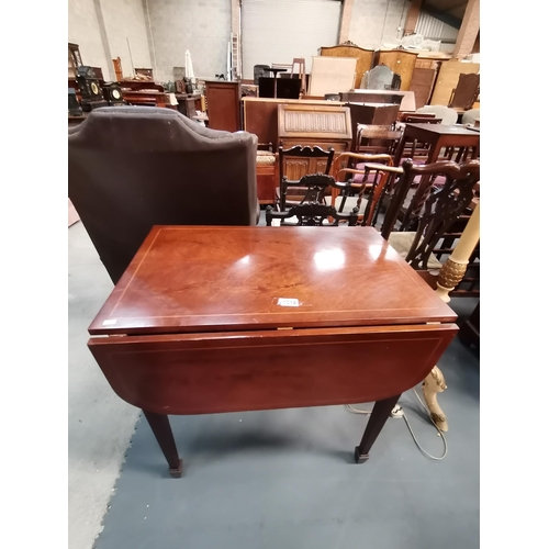 1016 - Mahogany inlaid drop leaf table 76cm x 48cm (not opened)Condition StatusGood: In good condition over... 