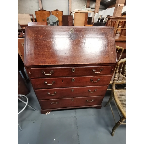 1020 - Antique Oak Bureau with brass swan necked handles W94cm x H114cmCondition StatusGood: In good condit... 