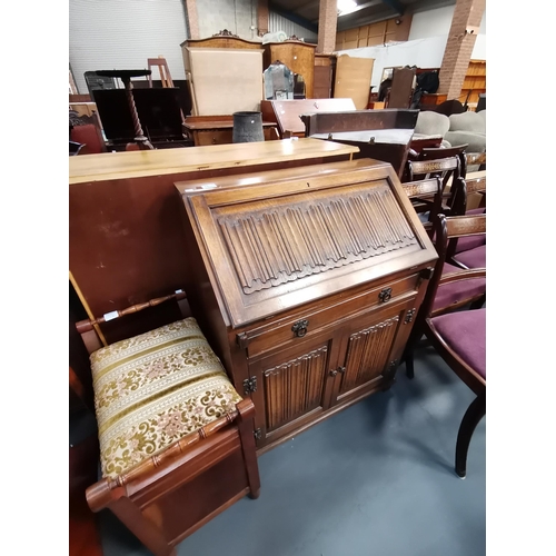 1030 - Wood Brothers Old Charm carved light oak Bureau W75cm X H98cm plus Oak Piano stoolCondition StatusGo... 