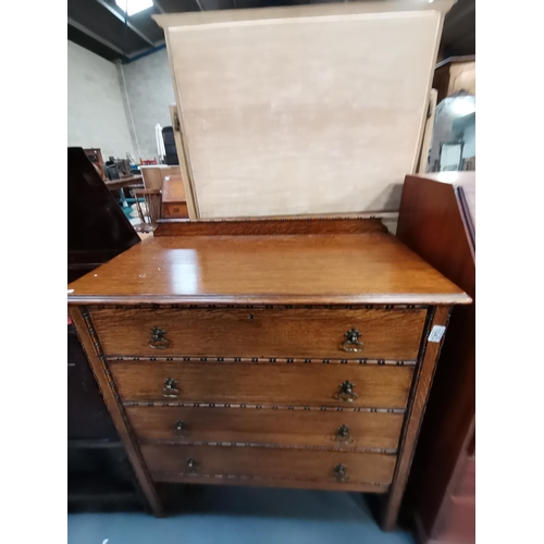 1043 - Antique Oak set of drawers with back rail brass handles W90cm x H98cm plus Oak library corner shelve... 