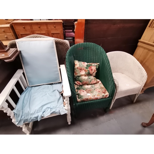 1049 - Antique Mahogany Cupboard, Dressing top swing mirror, rocking chair and two Lloyd loom chairs