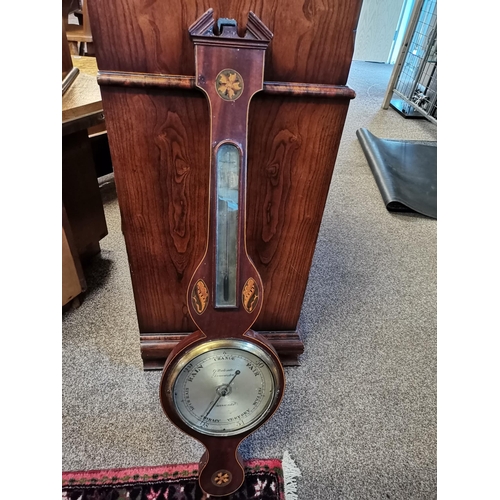 147 - Antique mahogany and inlaid with shell decoration barometer Doncaster makerCondition StatusGood: In ... 