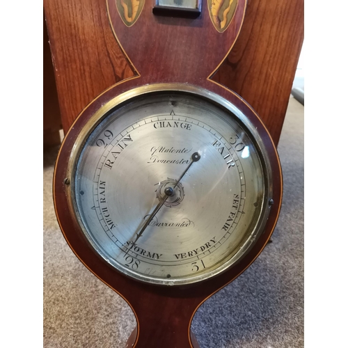 147 - Antique mahogany and inlaid with shell decoration barometer Doncaster makerCondition StatusGood: In ... 