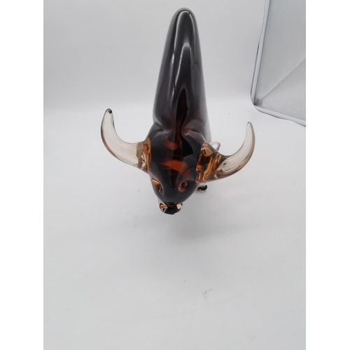 249 - Large Glass Bull possibly Murano Condition StatusGood: In good condition overall, but possibly some ... 