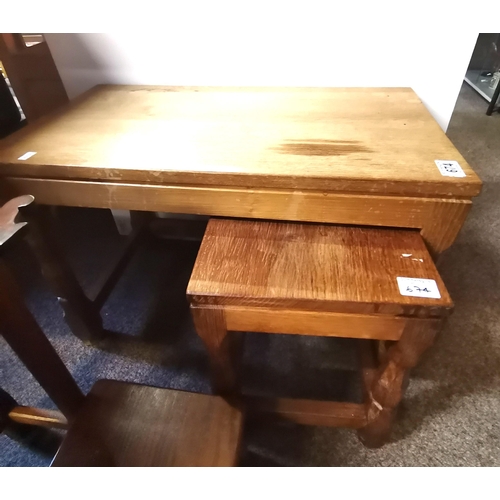 674 - A Yorkshire oak coffee table and side table, the larger rectangular coffee table with nesting square... 