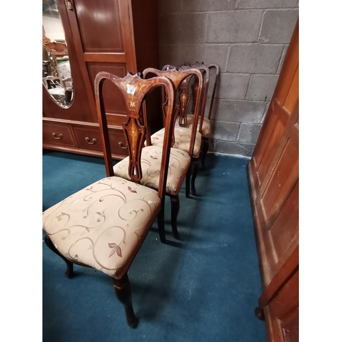 841 - Set of 4 Antique Mahogany inlaid dining chairsCondition StatusGood: In good condition overall, but p... 