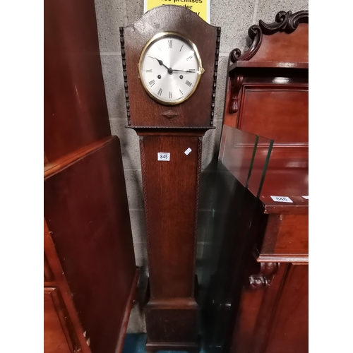 845 - Antique Grandmother Clock in dark Oak case 135cm Ht