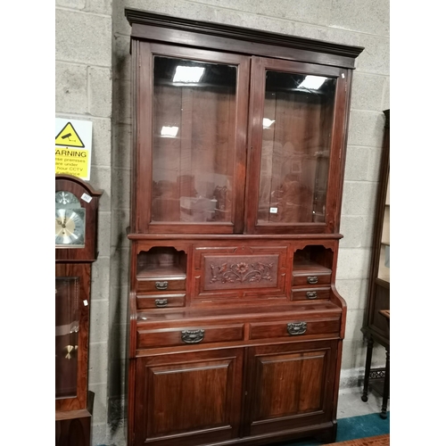 861 - Mahogany carved Secretaire bookcase with lock and keys W116cm x H224cmCondition StatusGood: In good ... 