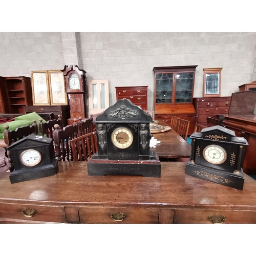 893 - Large Victorian slate mantel clock and 2 smaller antique mantel clocks