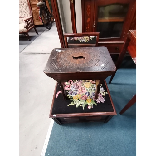 904 - Misc. antique furniture incl corner cupboard, dressing table mirror, carved oak stool, wall mirror a... 