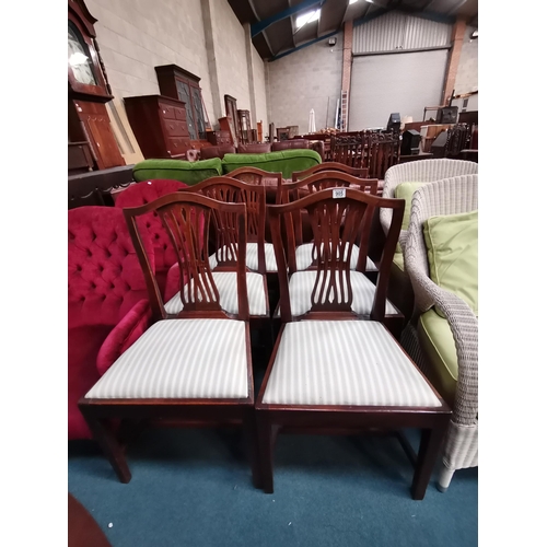 905 - Set of 6 Georgian mahogany and elm dining chairs with pierced splats re-upholstered in an unused vin... 