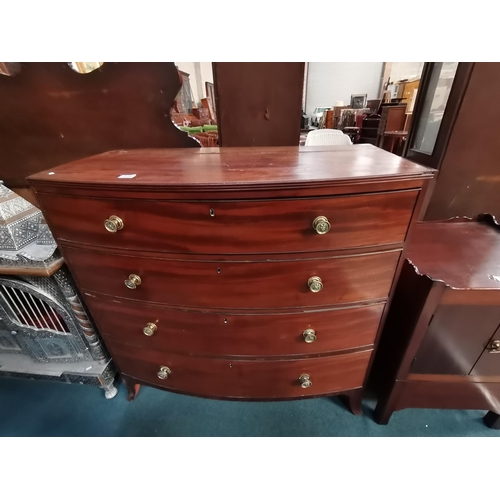 914 - Mahogany bow fronted 4 Ht chest of drawers with brass handles W108cm x D57cm x H106cmCondition Statu... 