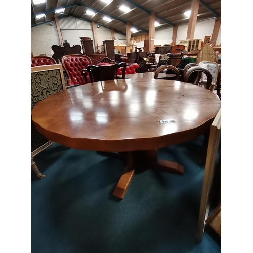 924 - Cryer Craft elm circular dining table D120cm Condition StatusGood: In good condition overall, but po... 