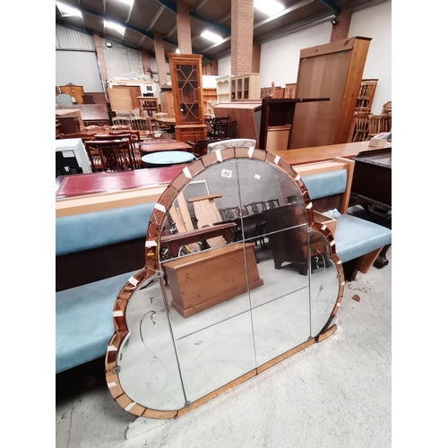 932 - Art Deco Over Mantle Wall mirror with decorative coloured glass edging W120cm x H110cmCondition Stat... 