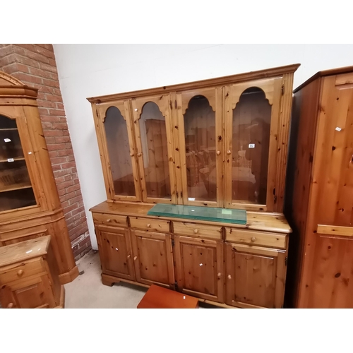 962 - Ducal Pine dresser with glazed top doors and glass shelves W170cm x H190cm plus a mahogany boxCondit... 