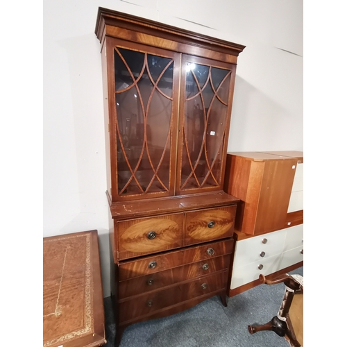 1175 - A 20th century mahogany secretaire bookcase with astral style glazed topCondition StatusGood: In goo... 