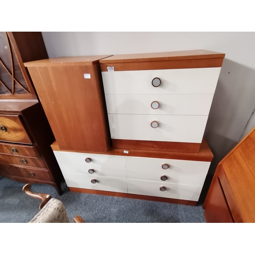 1174 - 3 x retro items in teak and painted finish , chest x2 and corner unit mid century