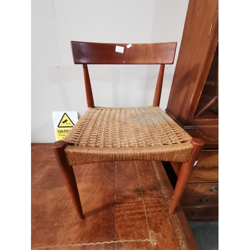 1171 - A set of 6 MORGEN KOHL Danish teak woven mid century chairs with ext. dining table  Dalescraft  L135... 