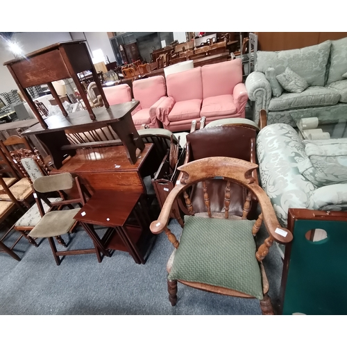 1193 - A collection of oak 20th century furniture inc. armchair, umbrella stand, drop leaf table etc