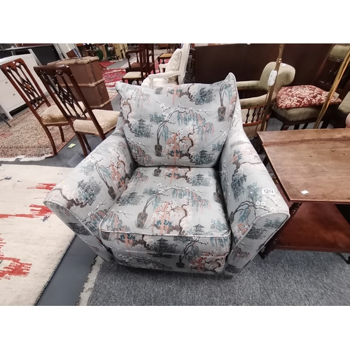 1204 - A good quality and brand new Chinese style fabric armchair by Collins and Hayes Hawthorne purchased ... 